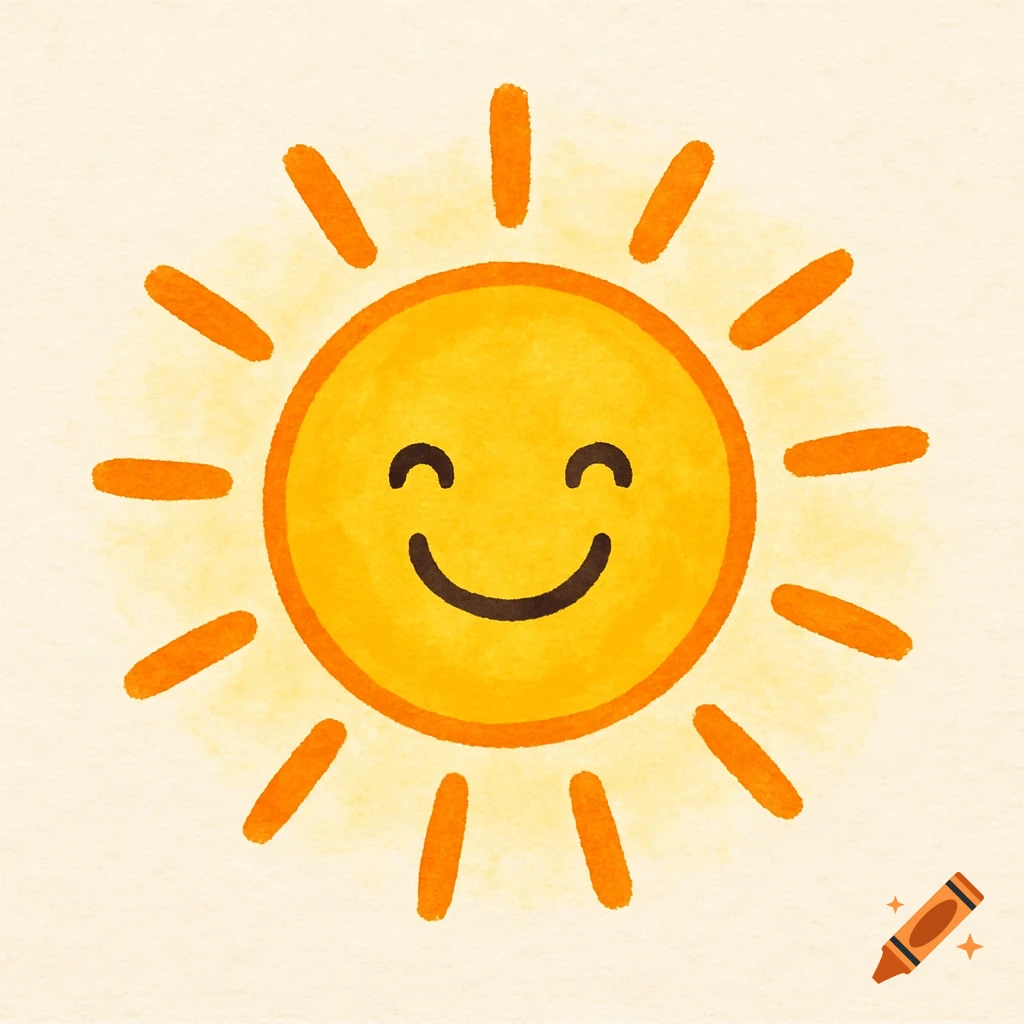 A cheerful watercolor illustration of a smiling sun.