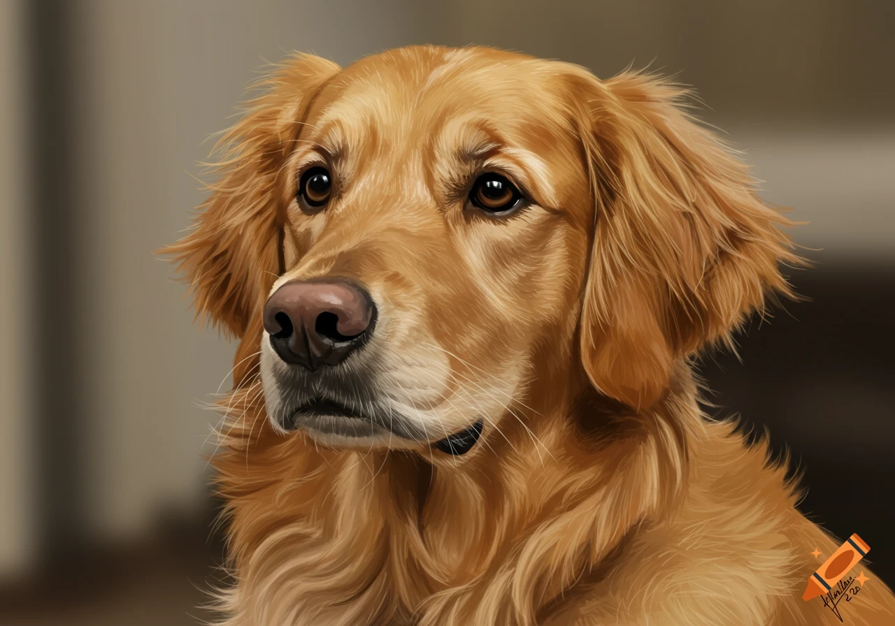 A portrait of a golden retriever dog in a realistic artistic style.