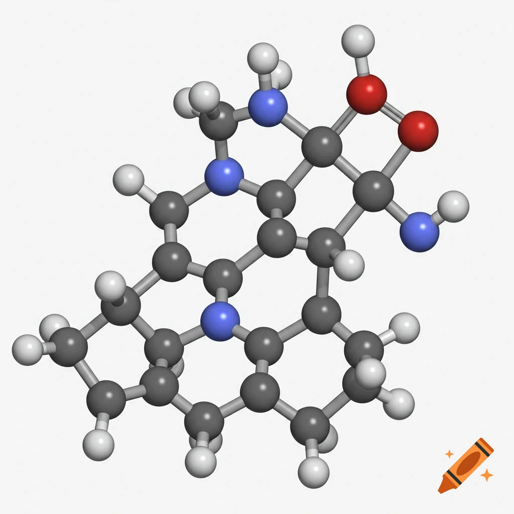 3D ball and stick model of a molecule.