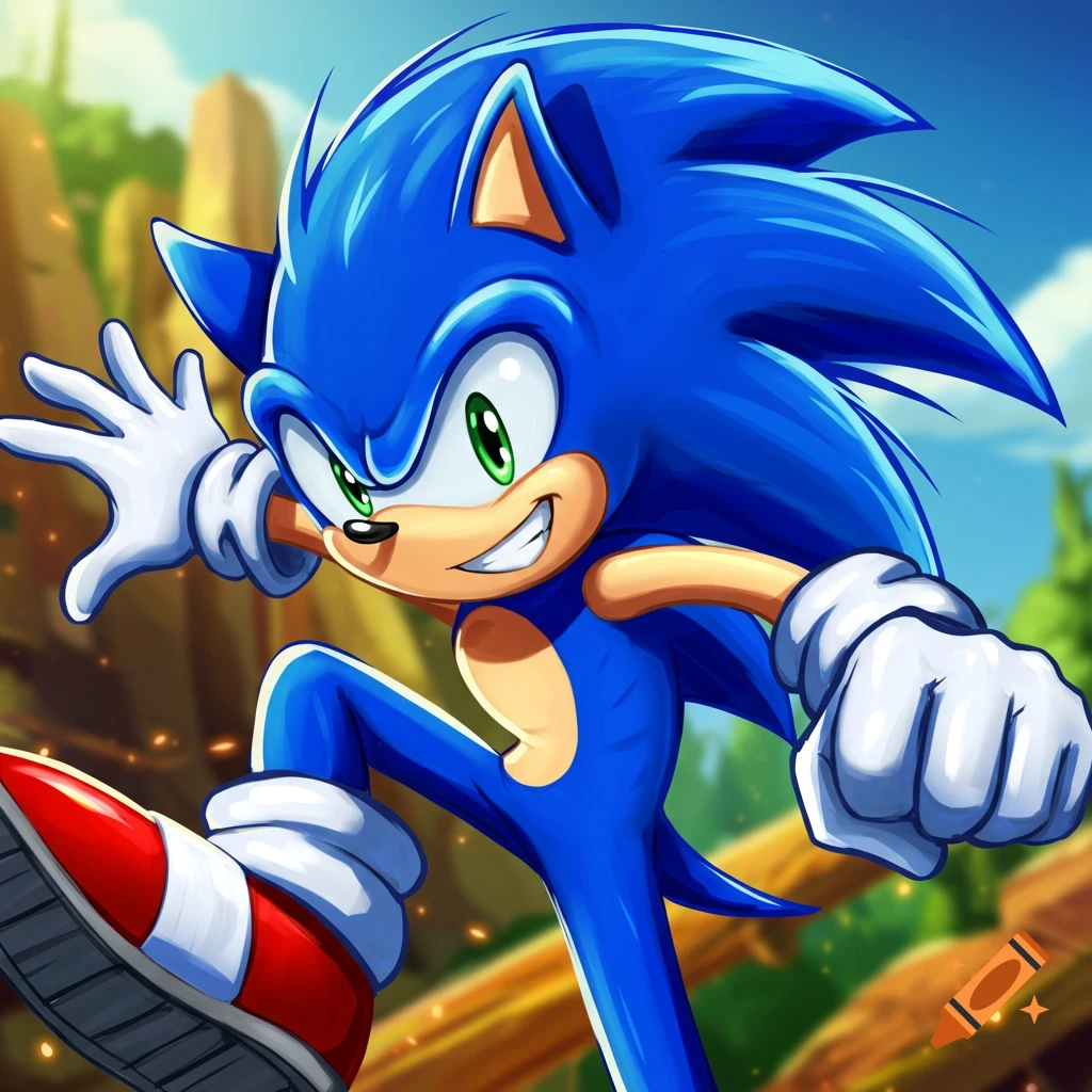 Anime style illustration of Sonic the Hedgehog running
