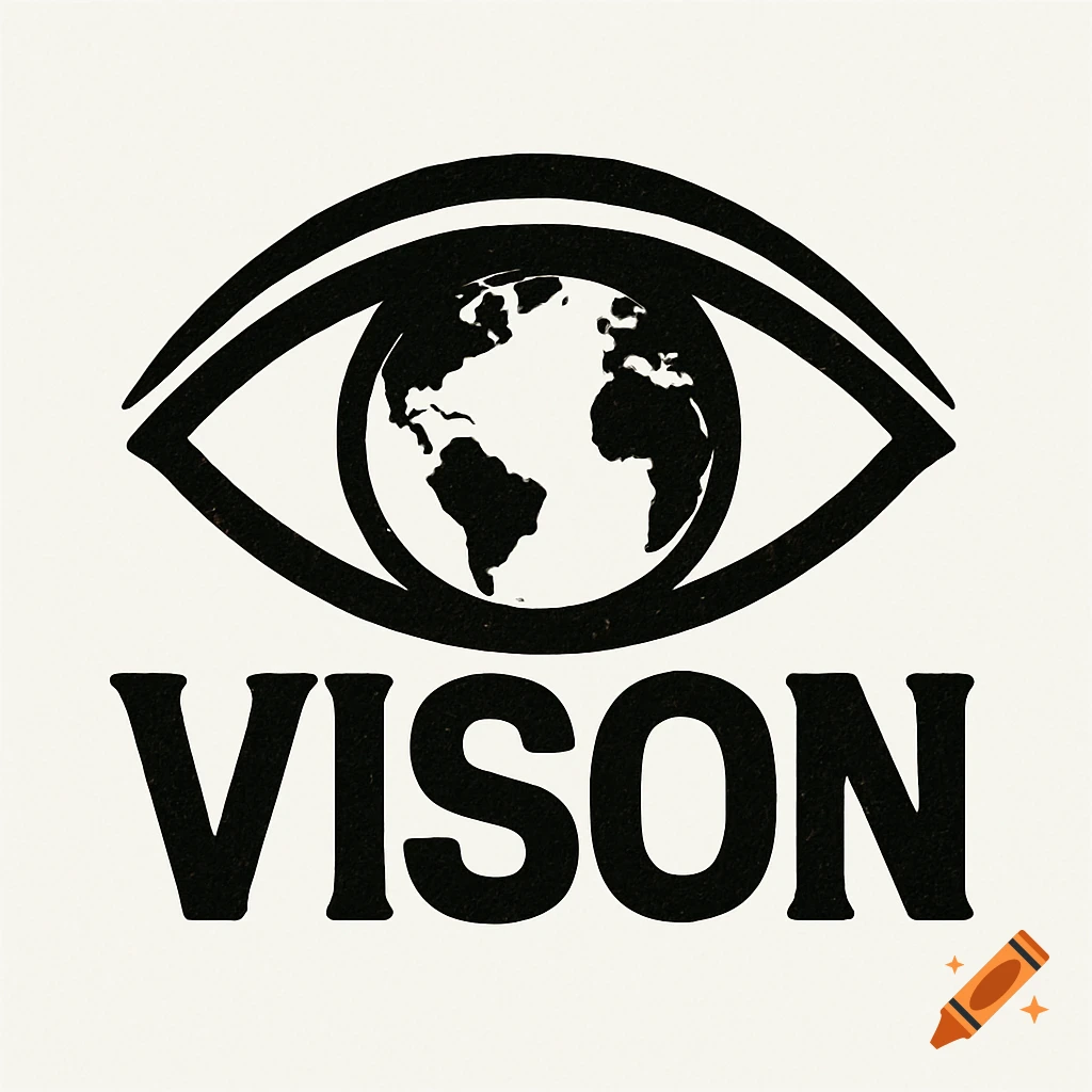 A black and white logo featuring an eye with the world as the pupil above the text "VISON".