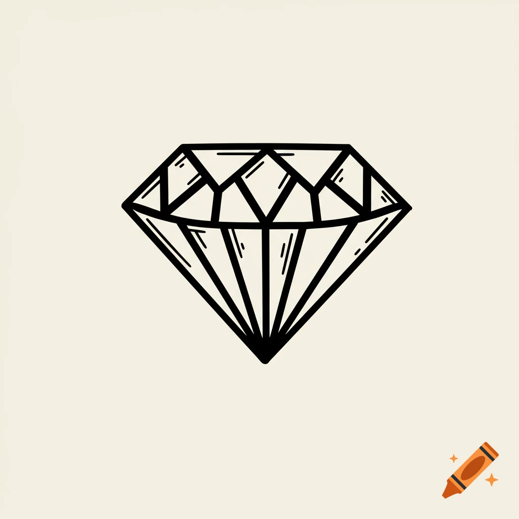 Black and white hand-drawn diamond silhouette