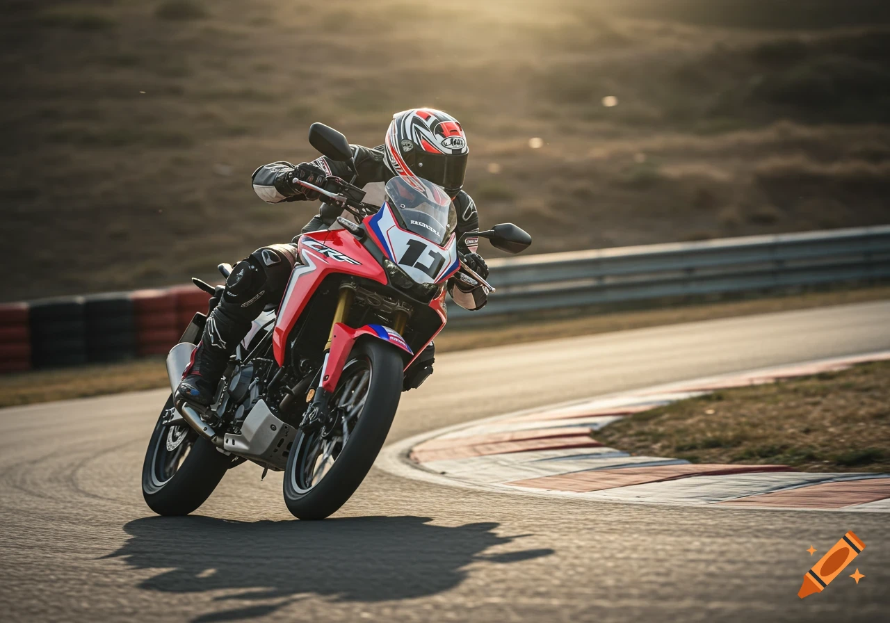 Motorcycle racer on a track at sunset