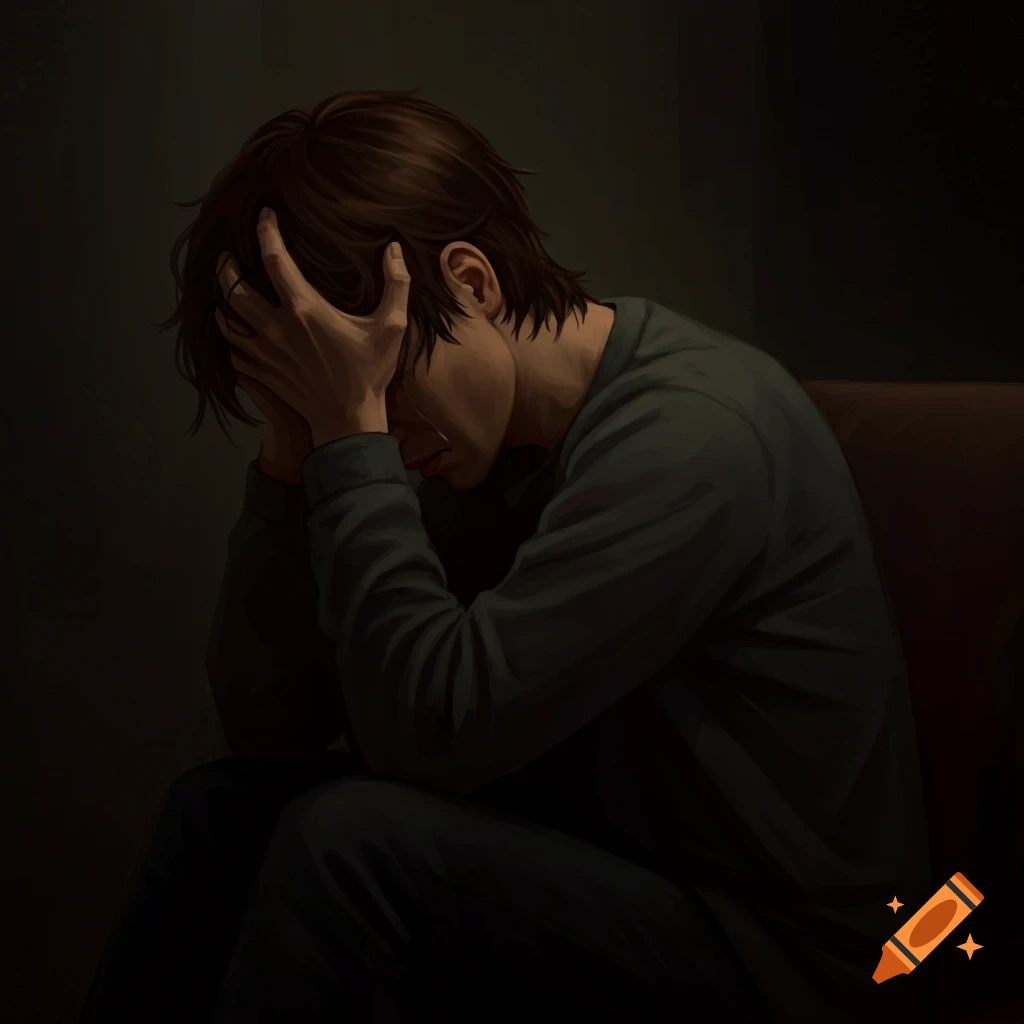 A person with head in hands crying, looking distressed