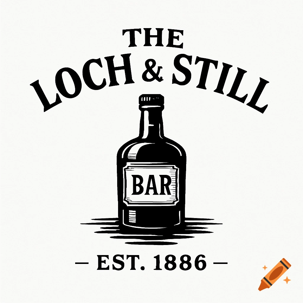 Black and white logo featuring a bottle labeled 'BAR' with the text 'THE LOCH & STILL' curved above and 'EST. 1886' below.