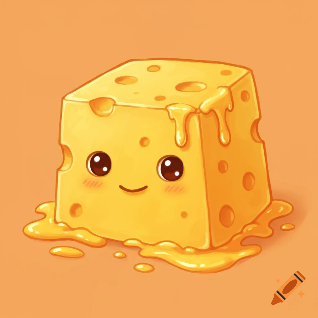 Cartoon block of melting cheese with a cute face