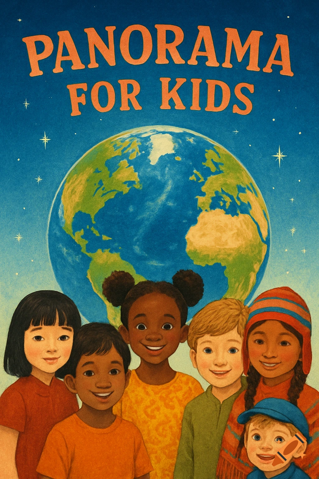 Illustration of diverse children standing in front of the Earth with the title 'Panorama for Kids'