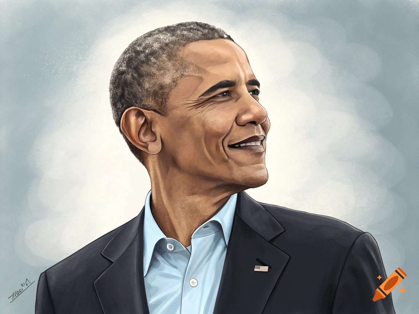 Illustration of Barack Obama smiling and looking to the side