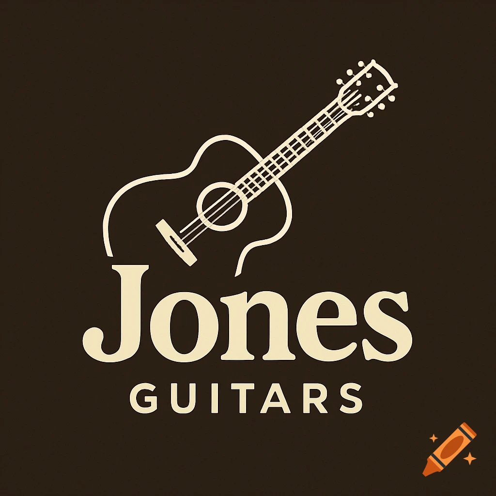 Logo with a stylized guitar and text 'Jones GUITARS' on a dark background.