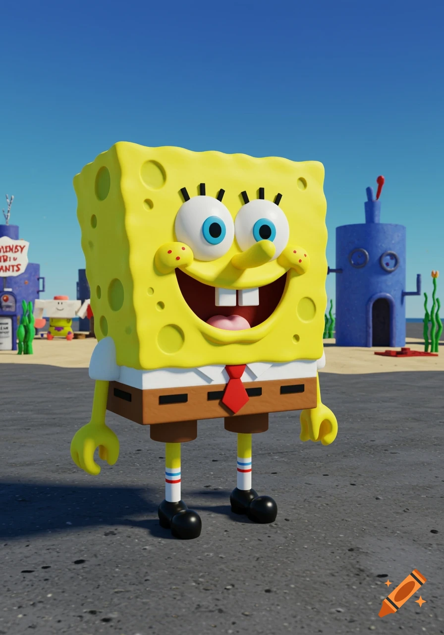 A 3d render of Spongebob Squarepants in a style resembling a Roblox character