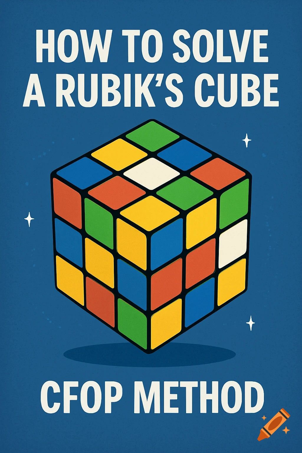 An illustration of a Rubik's Cube on a blue background with text 'HOW TO SOLVE A RUBIK'S CUBE CFOP METHOD'