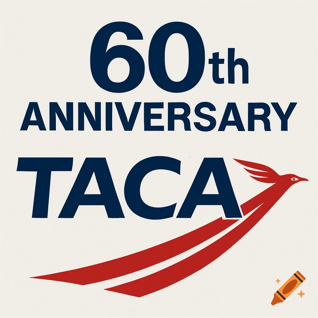 Logo with text 60th ANNIVERSARY TACA and a red stylized bird.