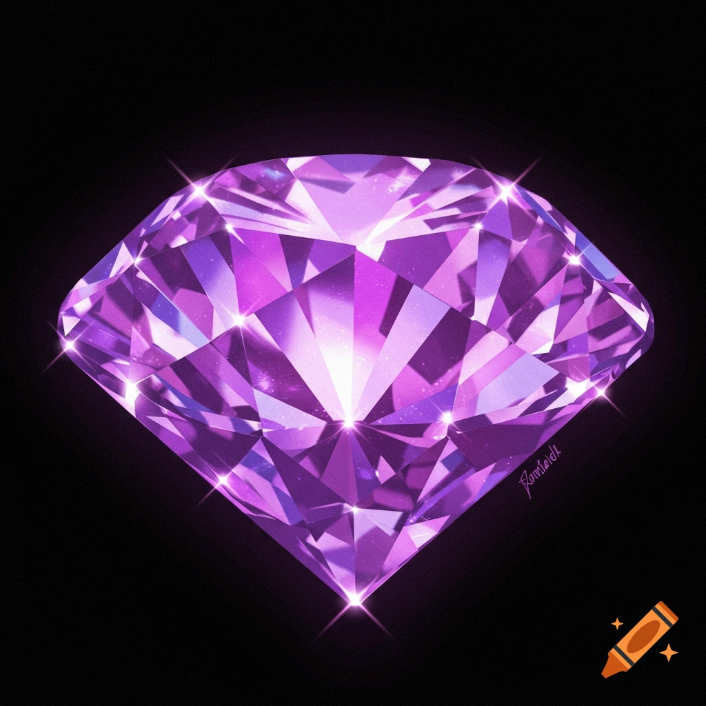 A glittering purple diamond on a black background.
