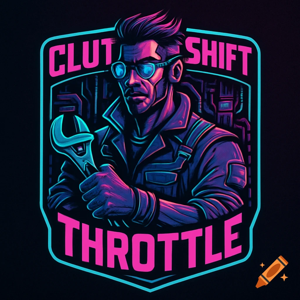 Cyberpunk logo of a mechanic with a wrench and 'Clutch Shift Throttle' text.