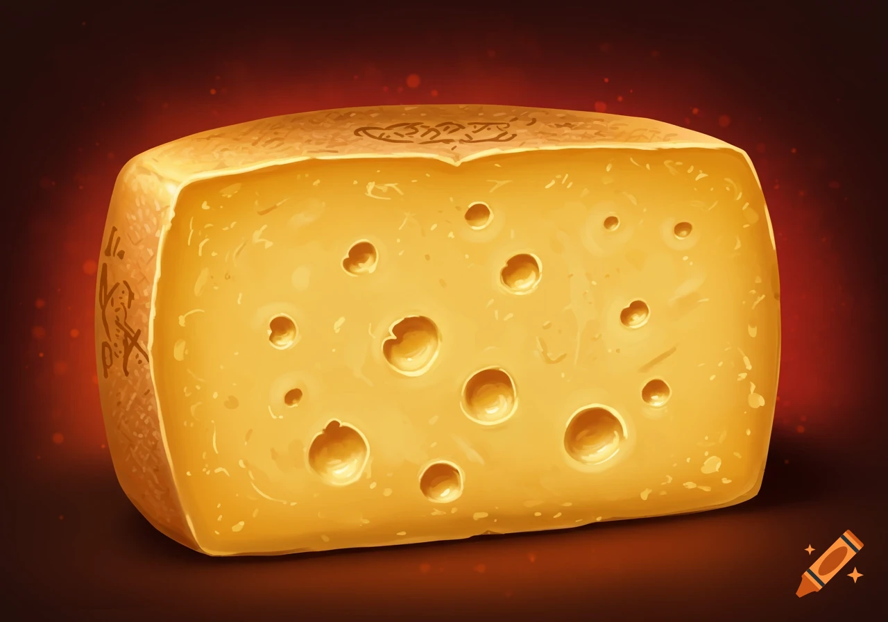 Illustration of a block of Swiss cheese with holes against a dark, glowing background.