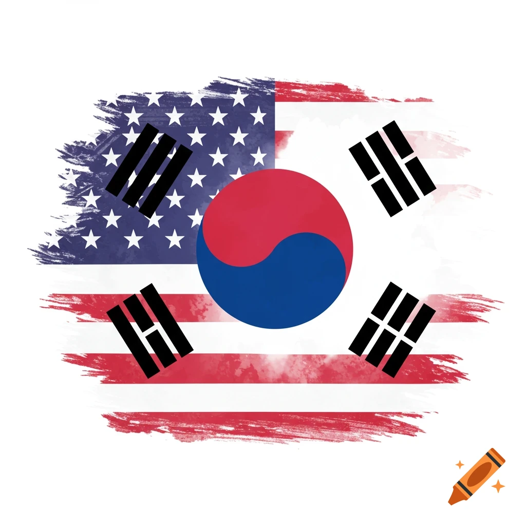 Combined US and South Korean flags in a brushstroke style