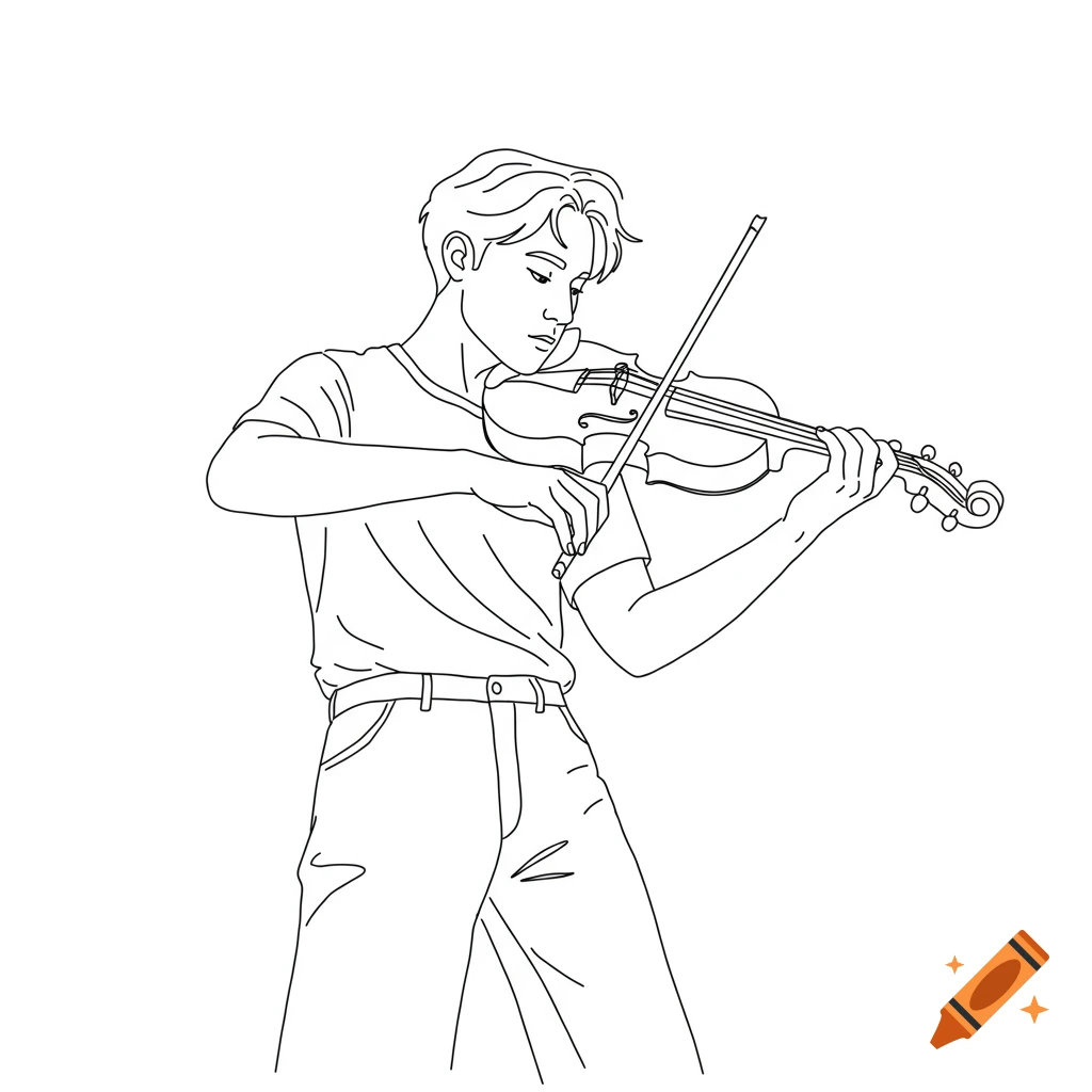 Line drawing of a young person playing the violin