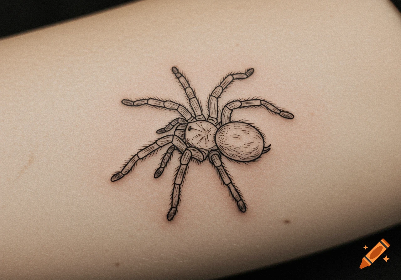 Line work tarantula tattoo on skin.