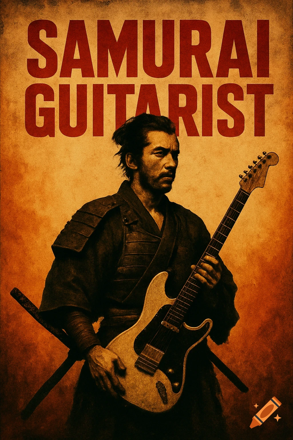 Movie poster of a samurai holding an electric guitar