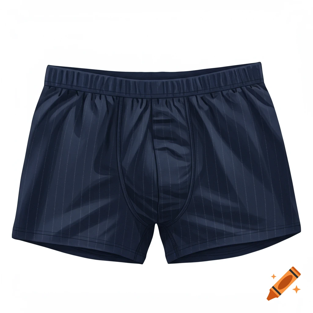 Dark blue boxer shorts with light stripes.