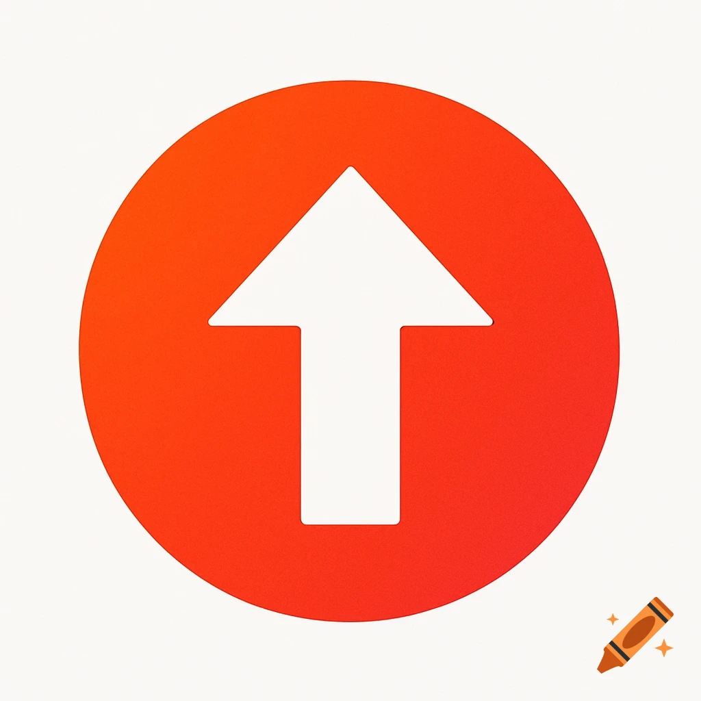White up arrow symbol inside a red circle