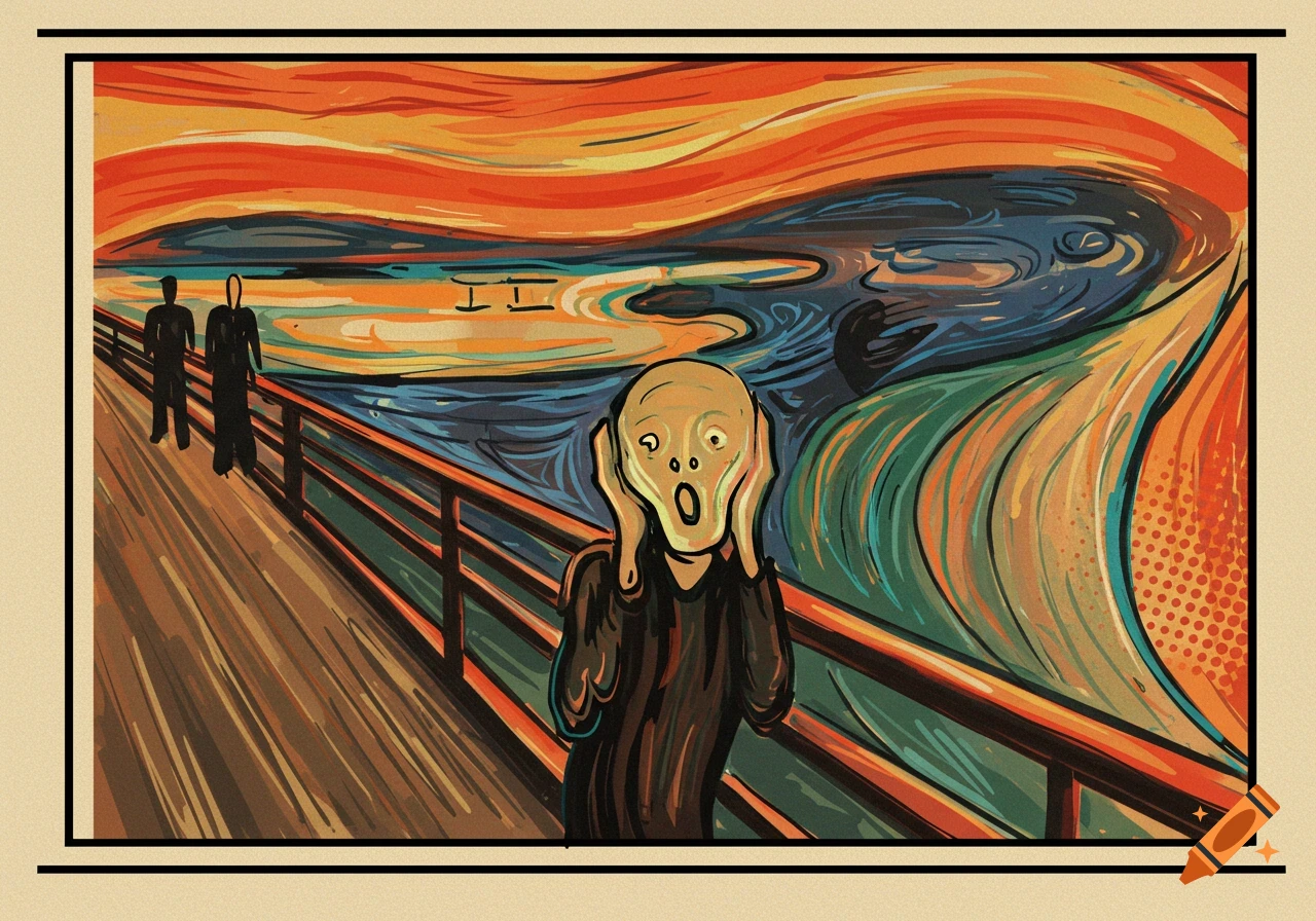 Retro comic style depiction of Edvard Munch's The Scream painting