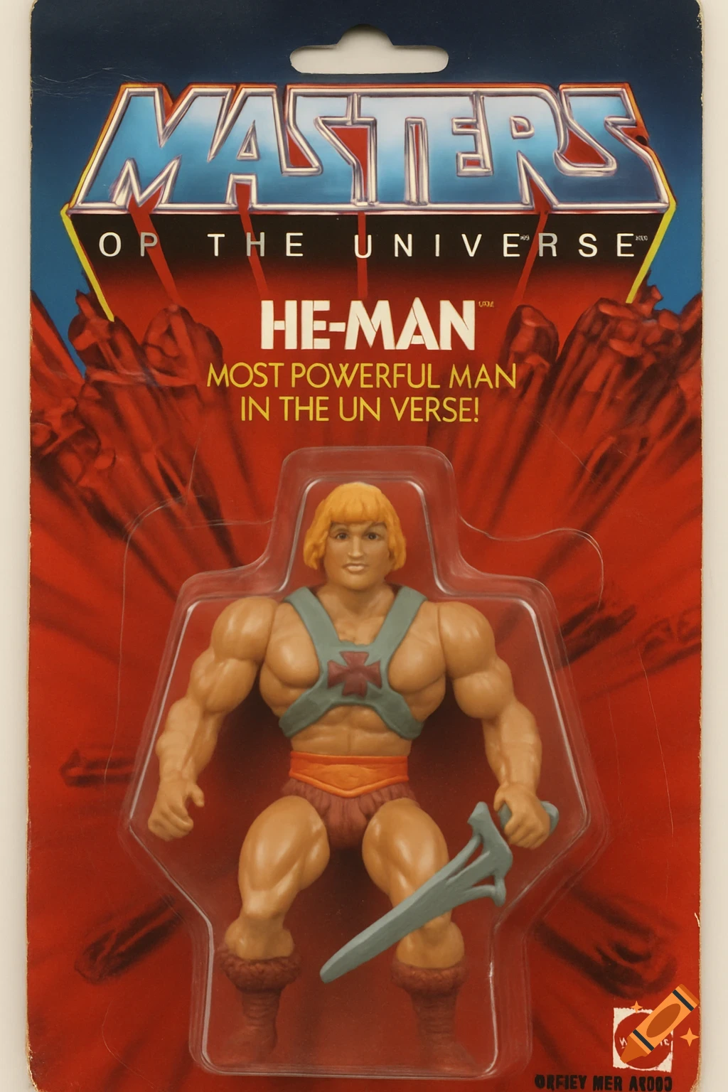 He-Man action figure sealed in vintage Masters of the Universe packaging, photograph