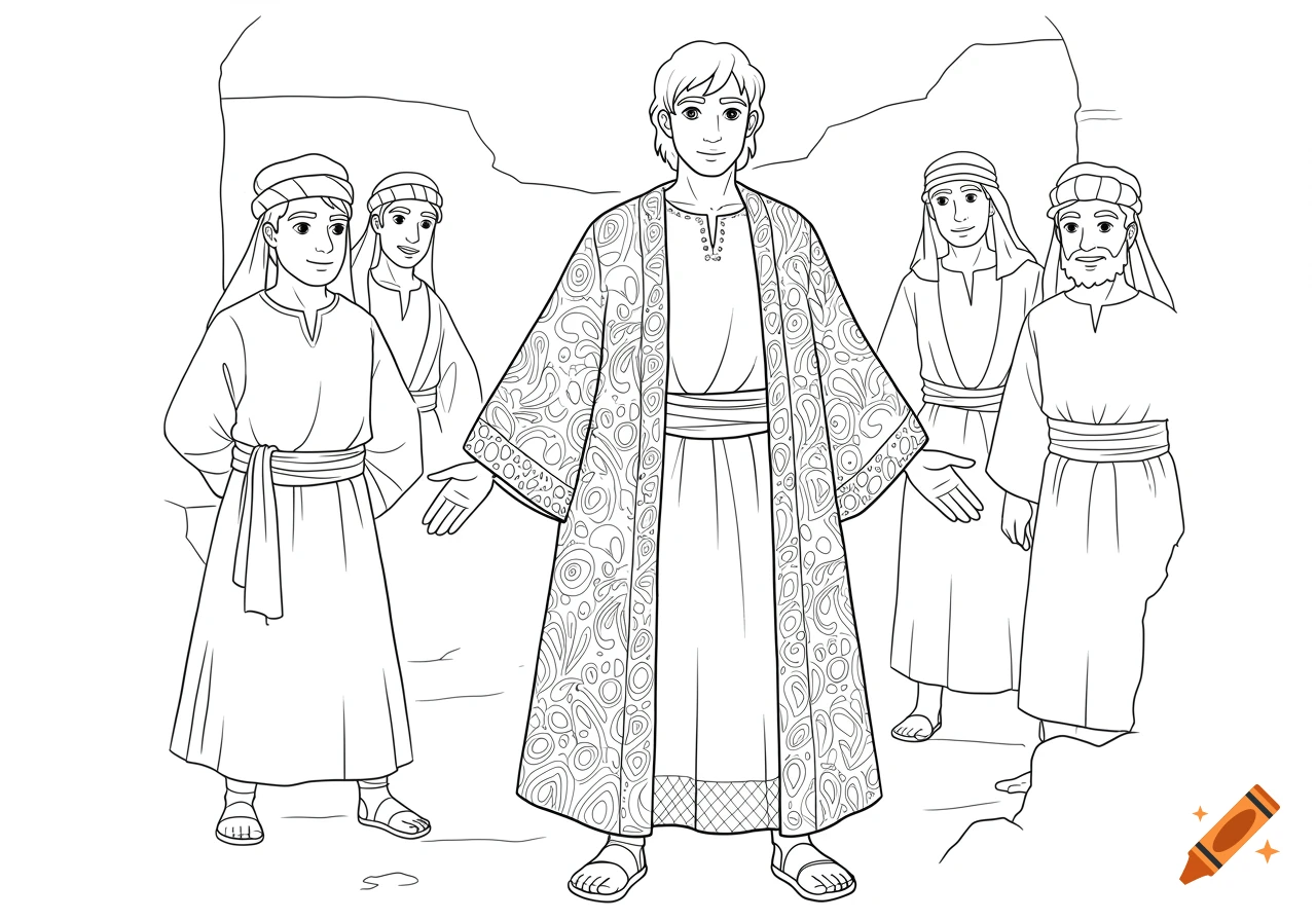 Line art coloring book of Joseph and his brothers