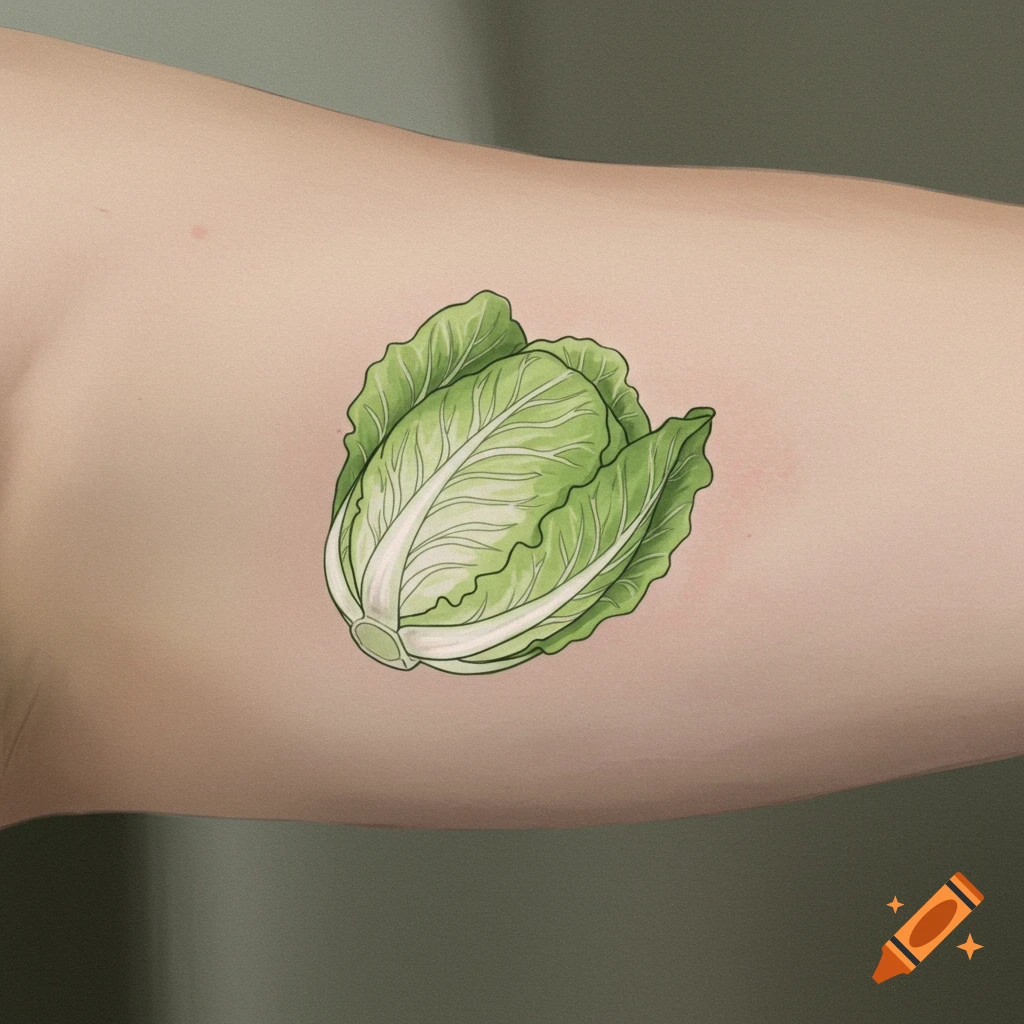 Illustrative iceberg lettuce tattoo on an arm