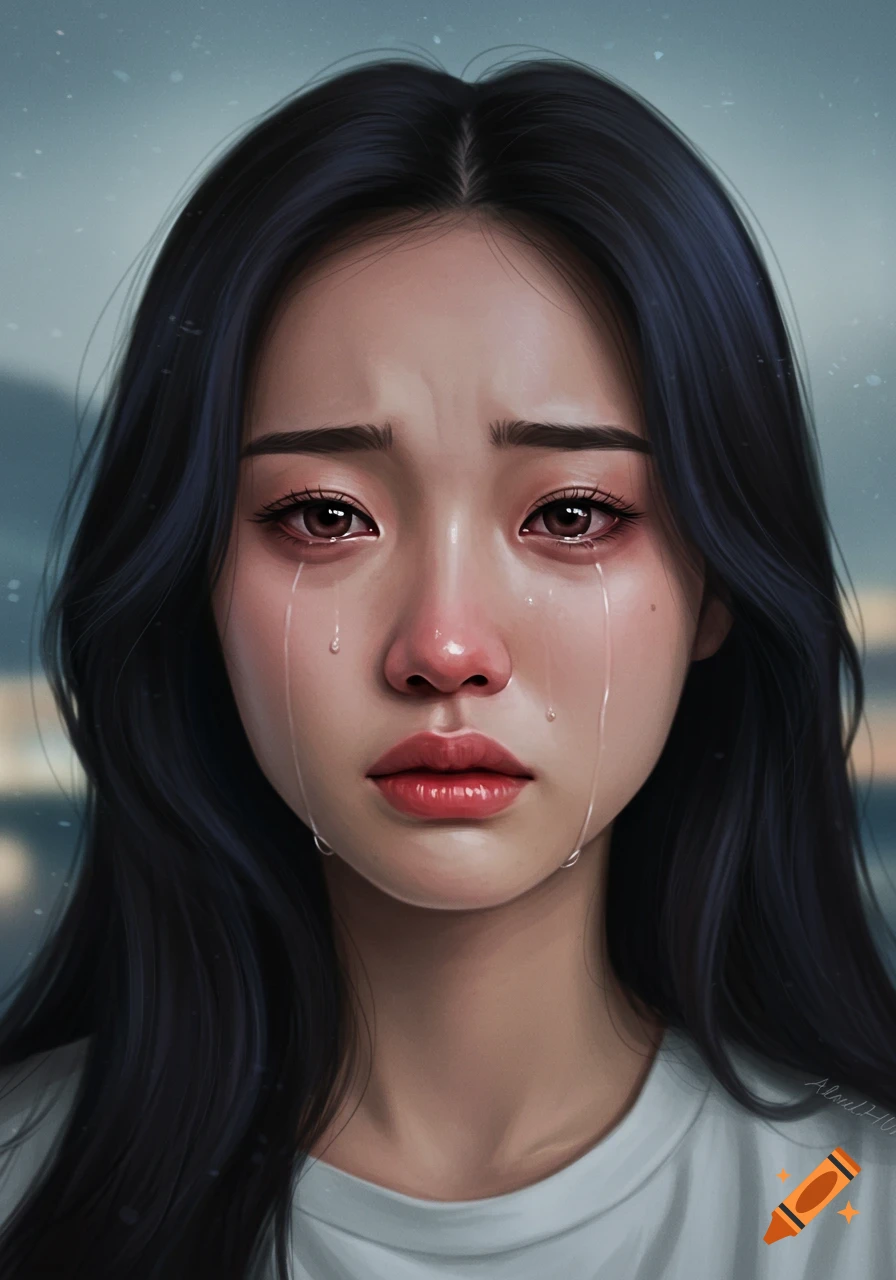 Close-up illustration of a woman crying.