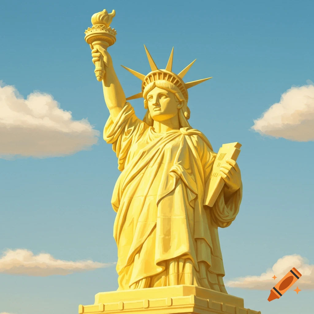 Statue of Liberty made of butter against a blue sky