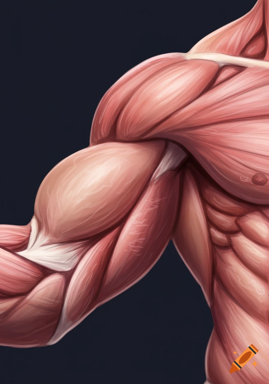 Close-up of detailed human arm and shoulder muscles.