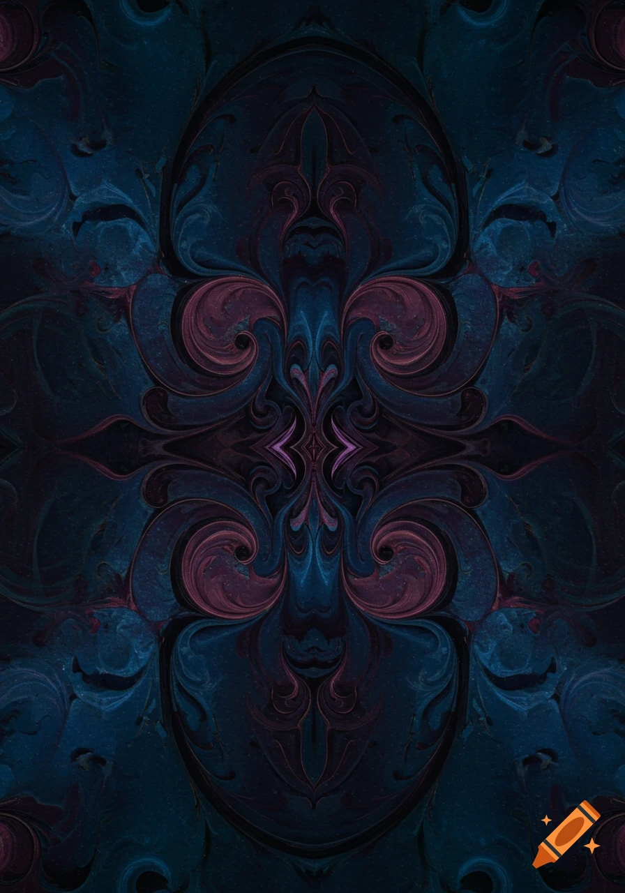 Symmetrical abstract pattern with dark blue and purple swirls