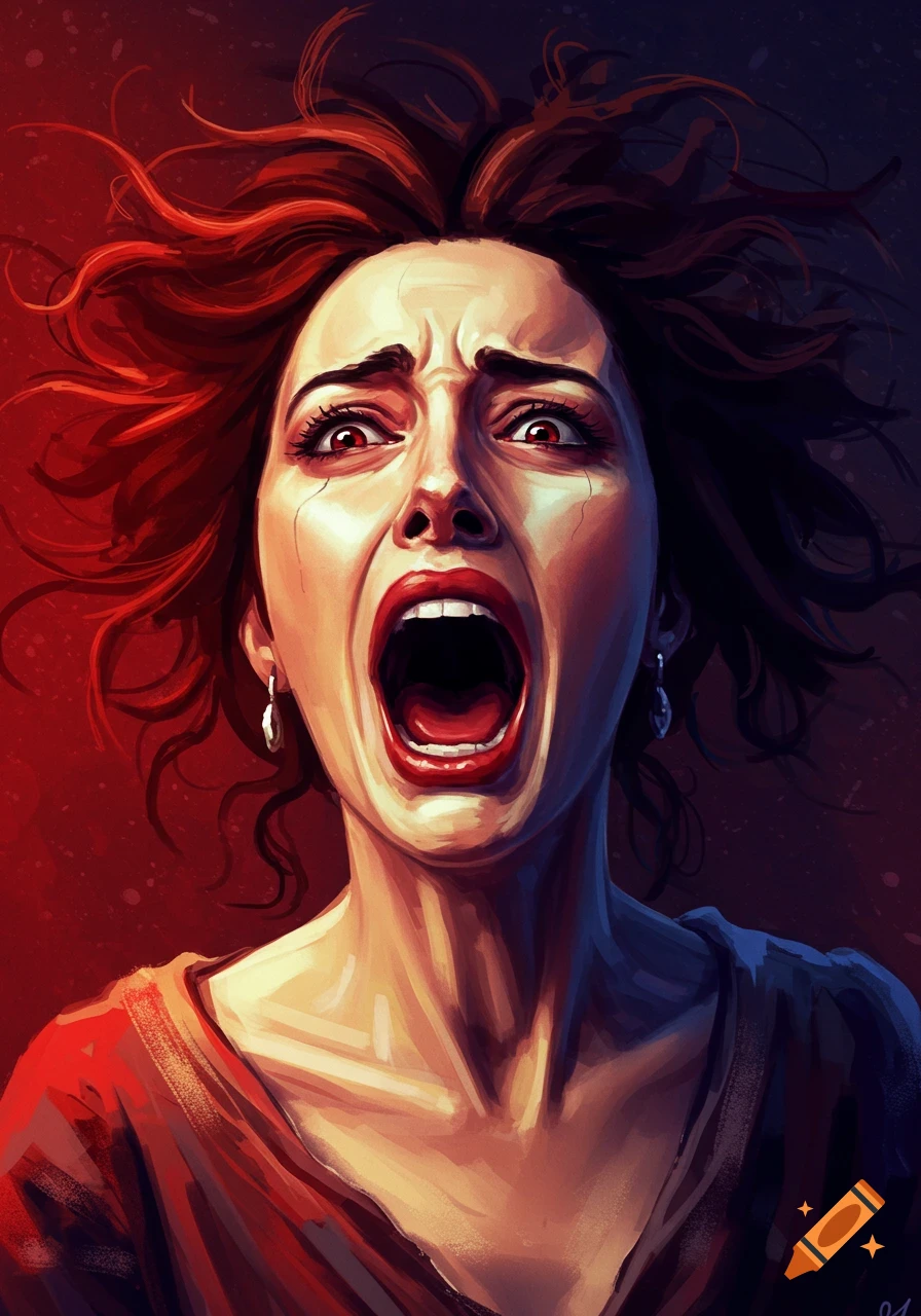 Painted portrait of a woman screaming