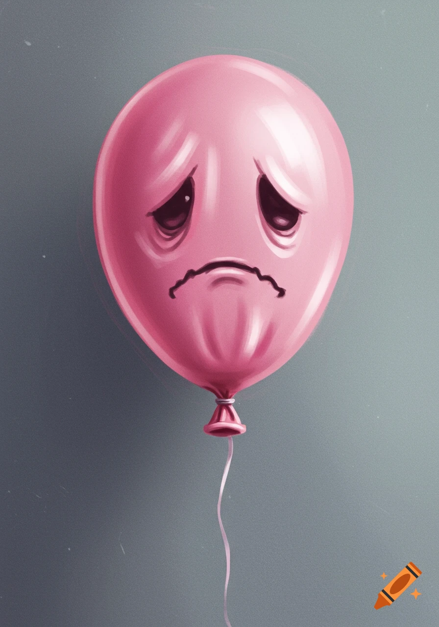 Illustration of a pink balloon with a sad face.