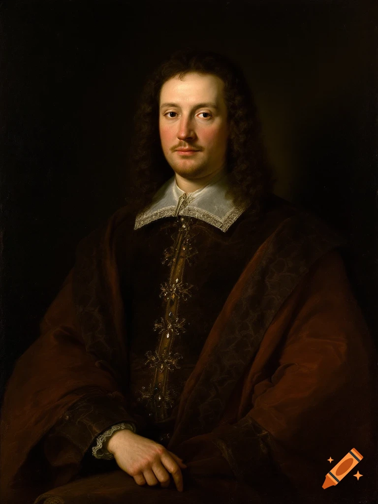 Portrait painting of a man in 17th-century attire.