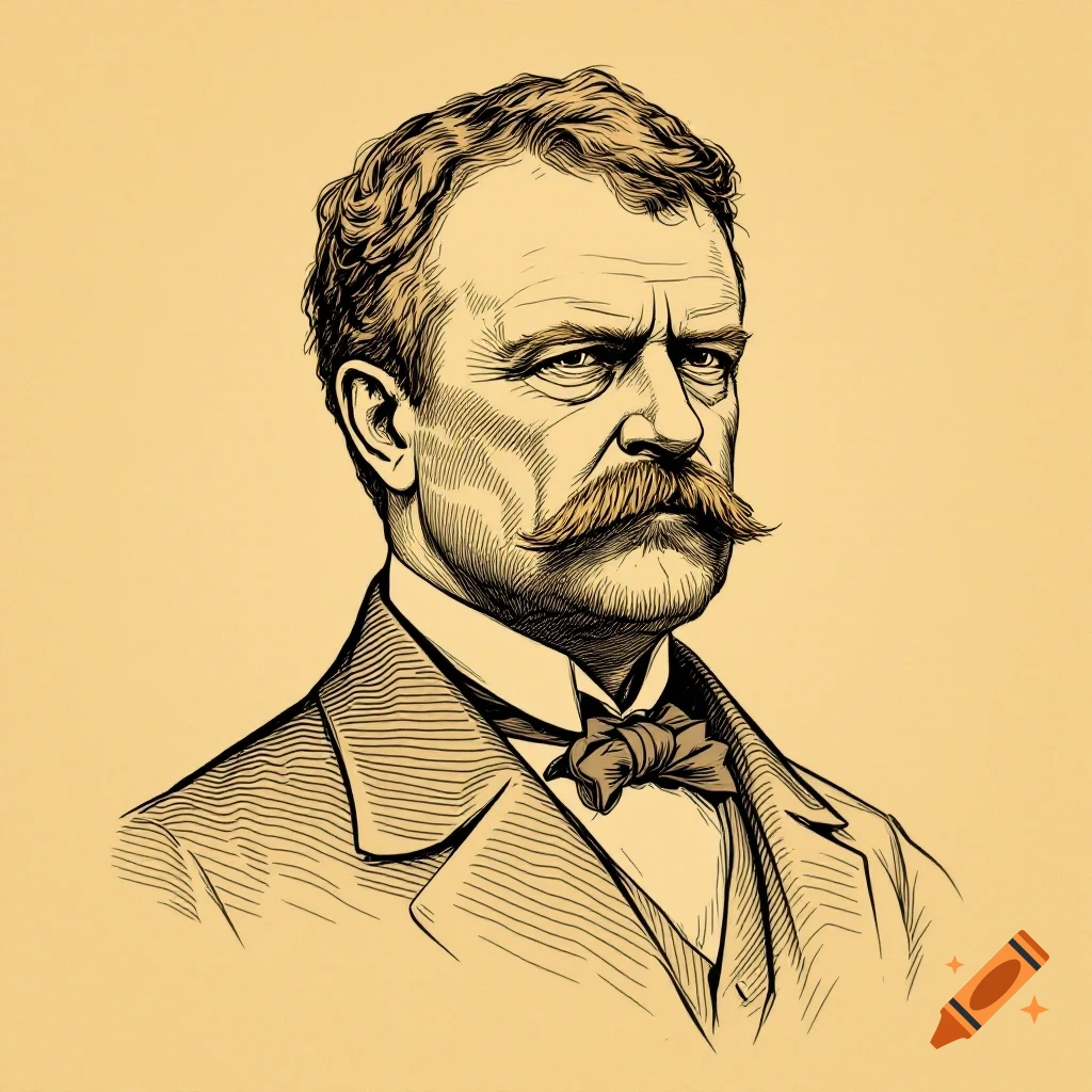 Sketch portrait of a man resembling Theodore Roosevelt