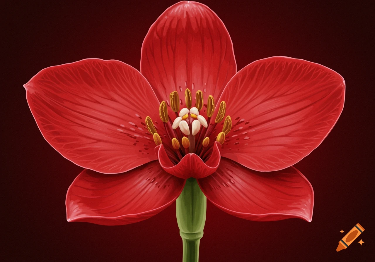 A close-up illustration of a red flower.