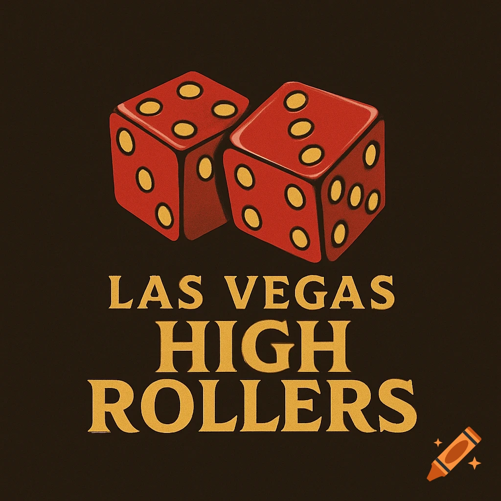 A graphic logo showing two red dice with gold dots above the text 'LAS VEGAS HIGH ROLLERS' in gold on a dark background.