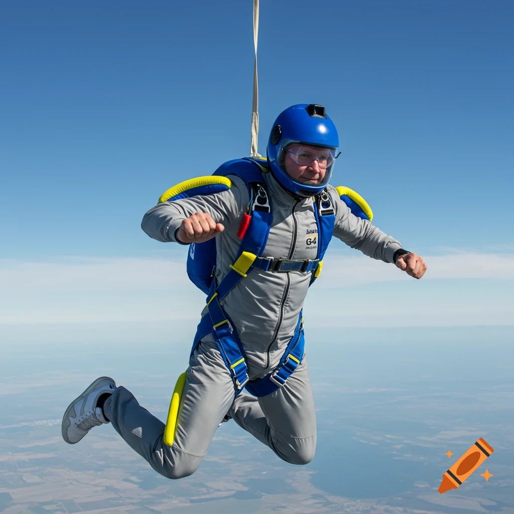 A person skydiving against a clear blue sky.