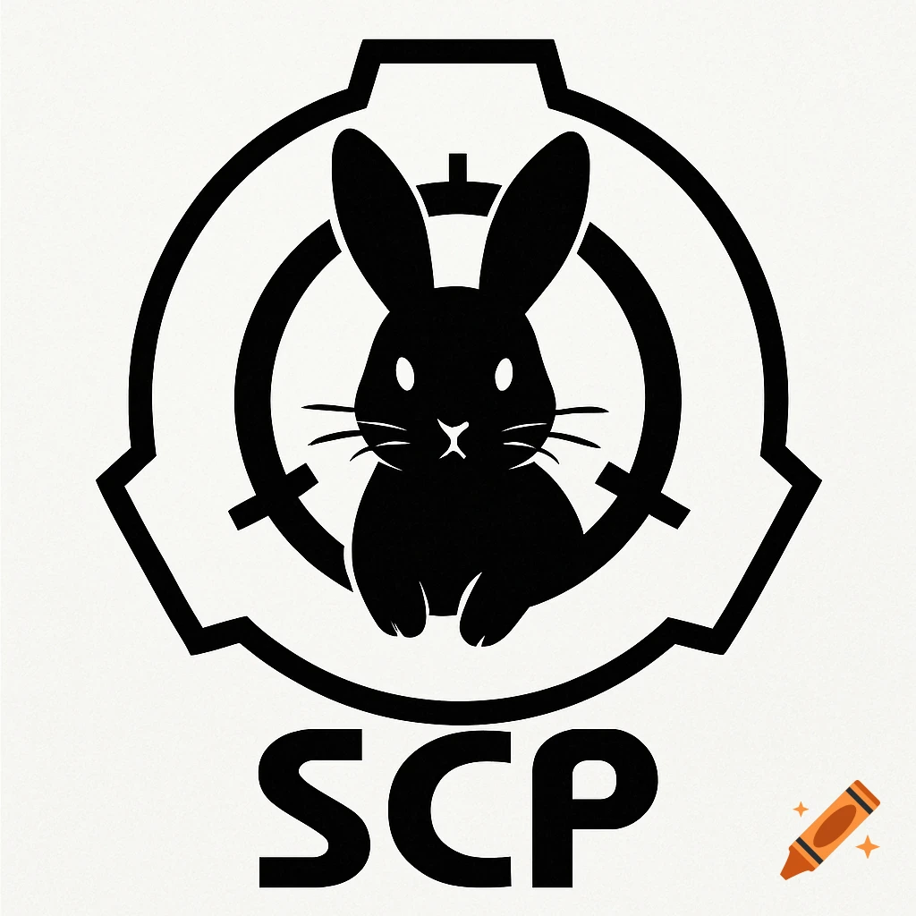 Black and white logo of a bunny inside a stylized symbol with SCP text below.