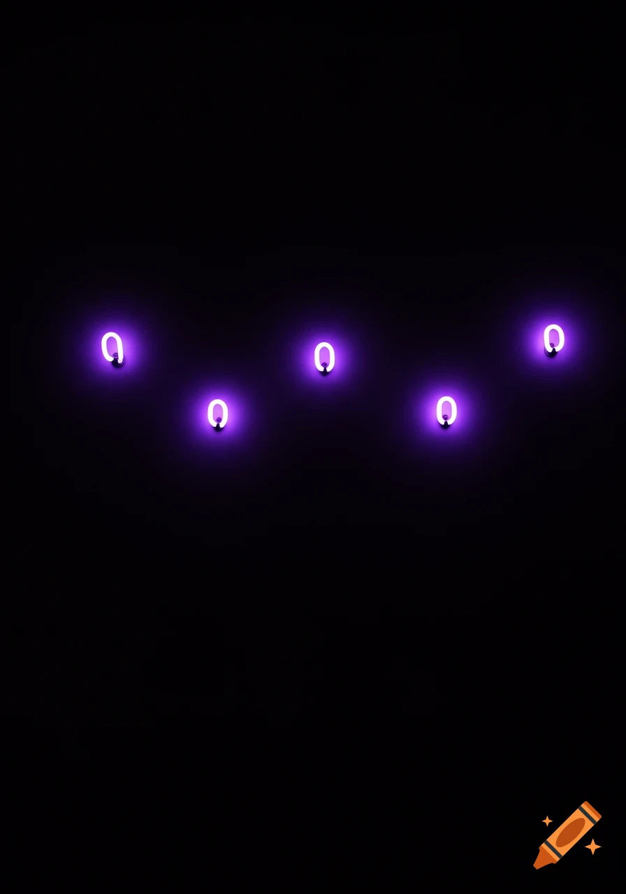 Five purple neon shapes glow in a curve against a black background.