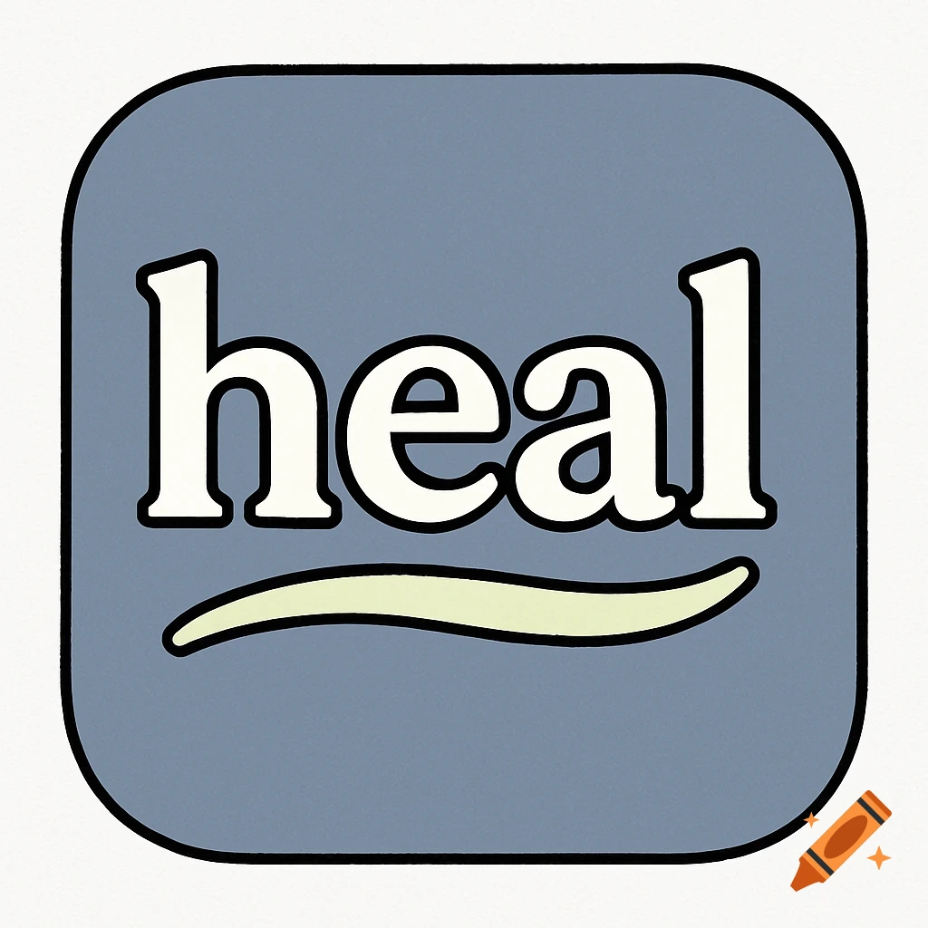 App icon with the word heal and an underline on a grey background.