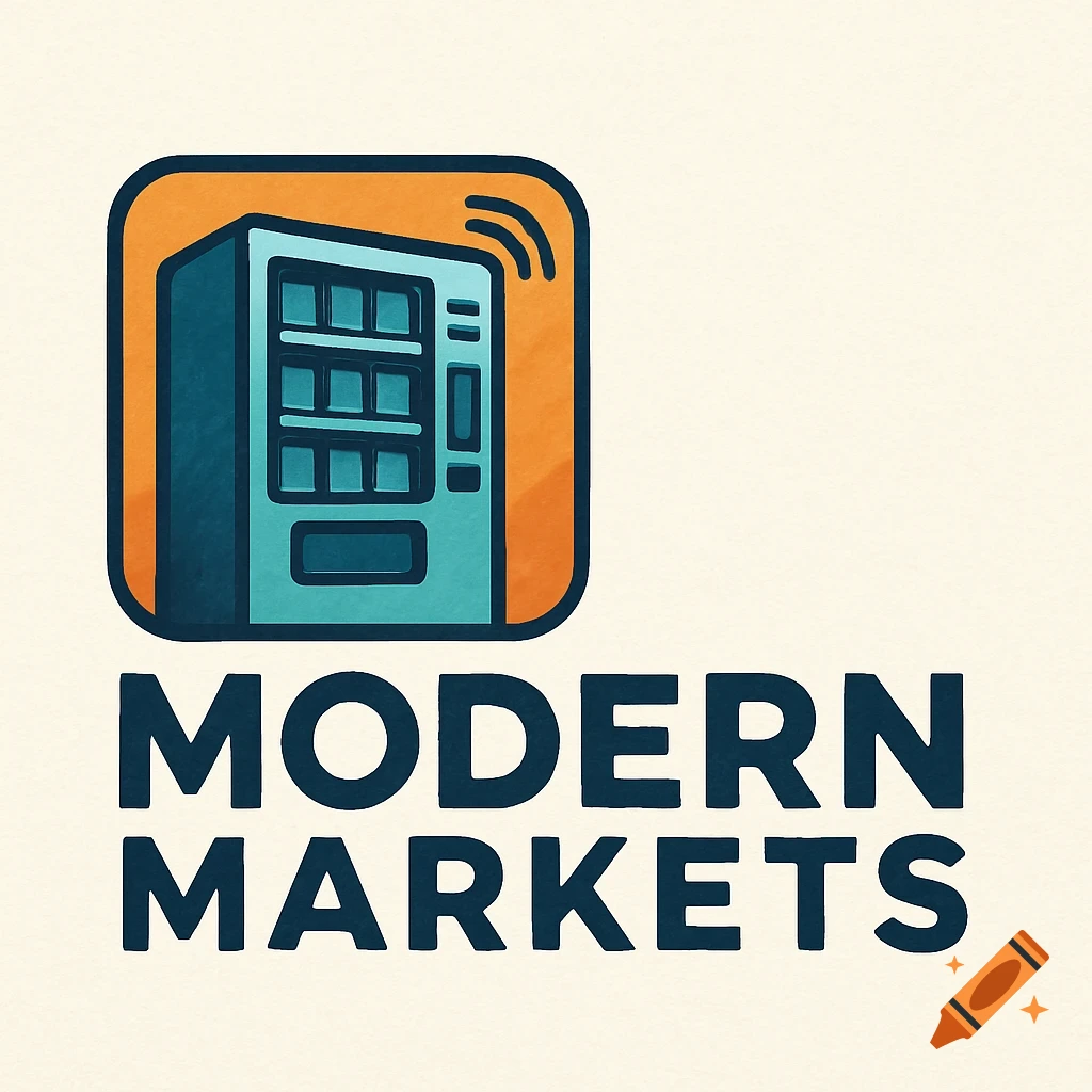 Logo for Modern Markets featuring a stylized vending machine icon
