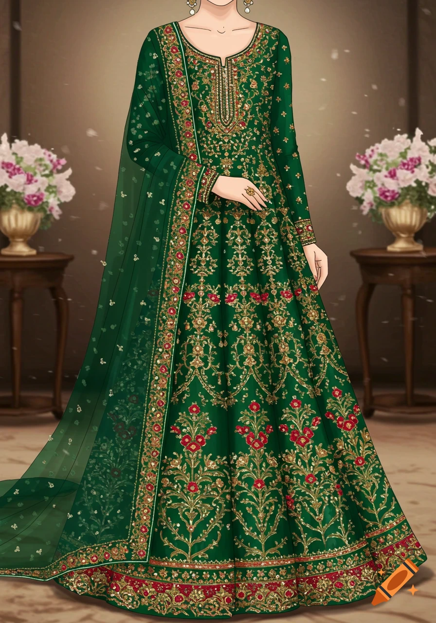 aquamarine green dress Luxury Green Gown Style Sharara Pakistani Wedding Dress SMALL main image 0