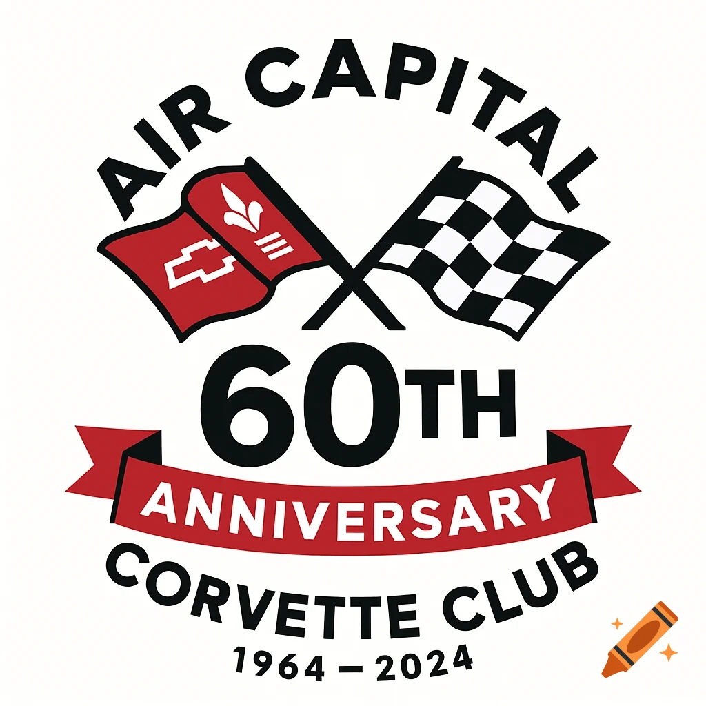 Logo for Air Capital Corvette Club 60th Anniversary with flags and dates 1964-2024.