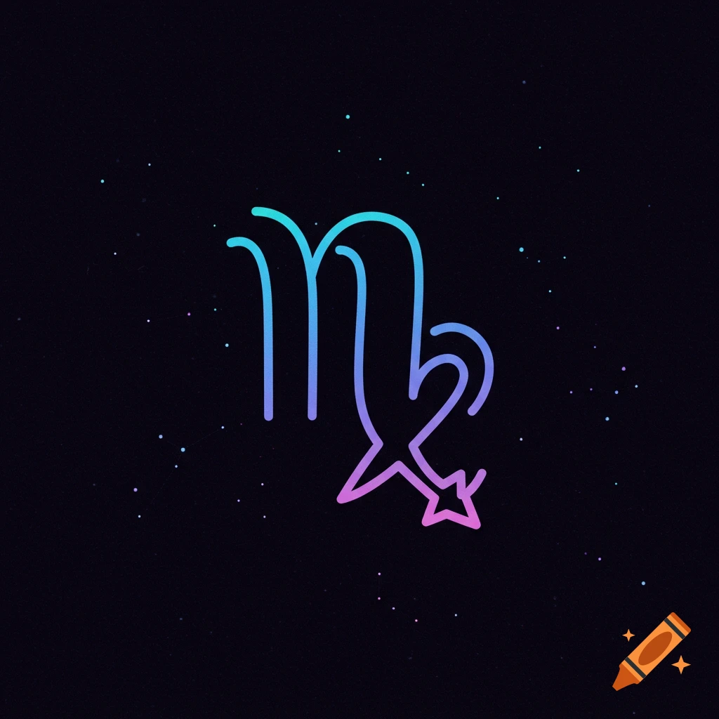 Stylized Virgo astrological symbol in a gradient outline against a starry dark background.