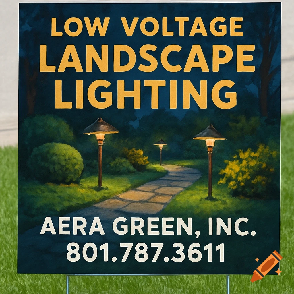 Yard sign advertising low voltage landscape lighting
