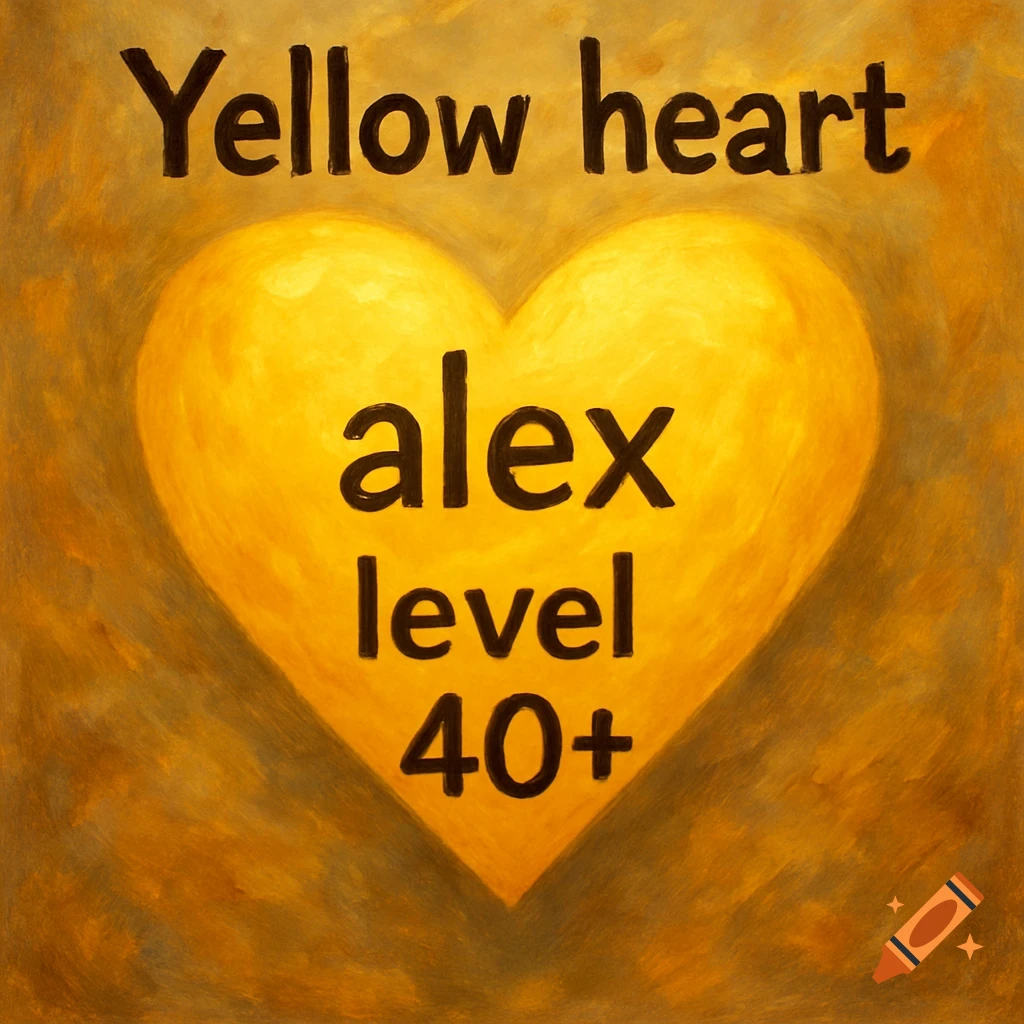 A yellow heart with the text 'Yellow heart alex level 40+' on a ...