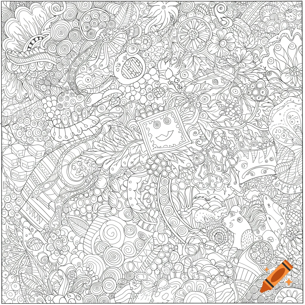 Intricate black and white line drawing